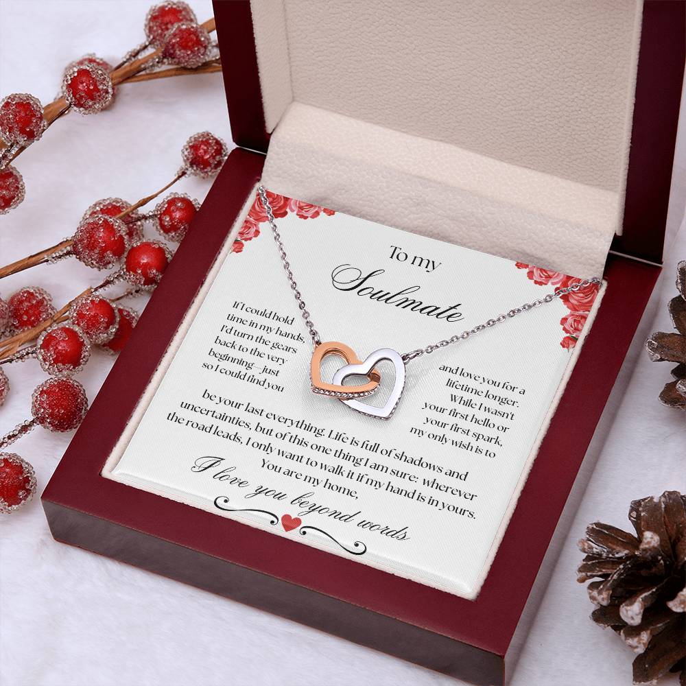 To my Soulmate Interlocking Hearts Necklace (Yellow & White Gold Variants)