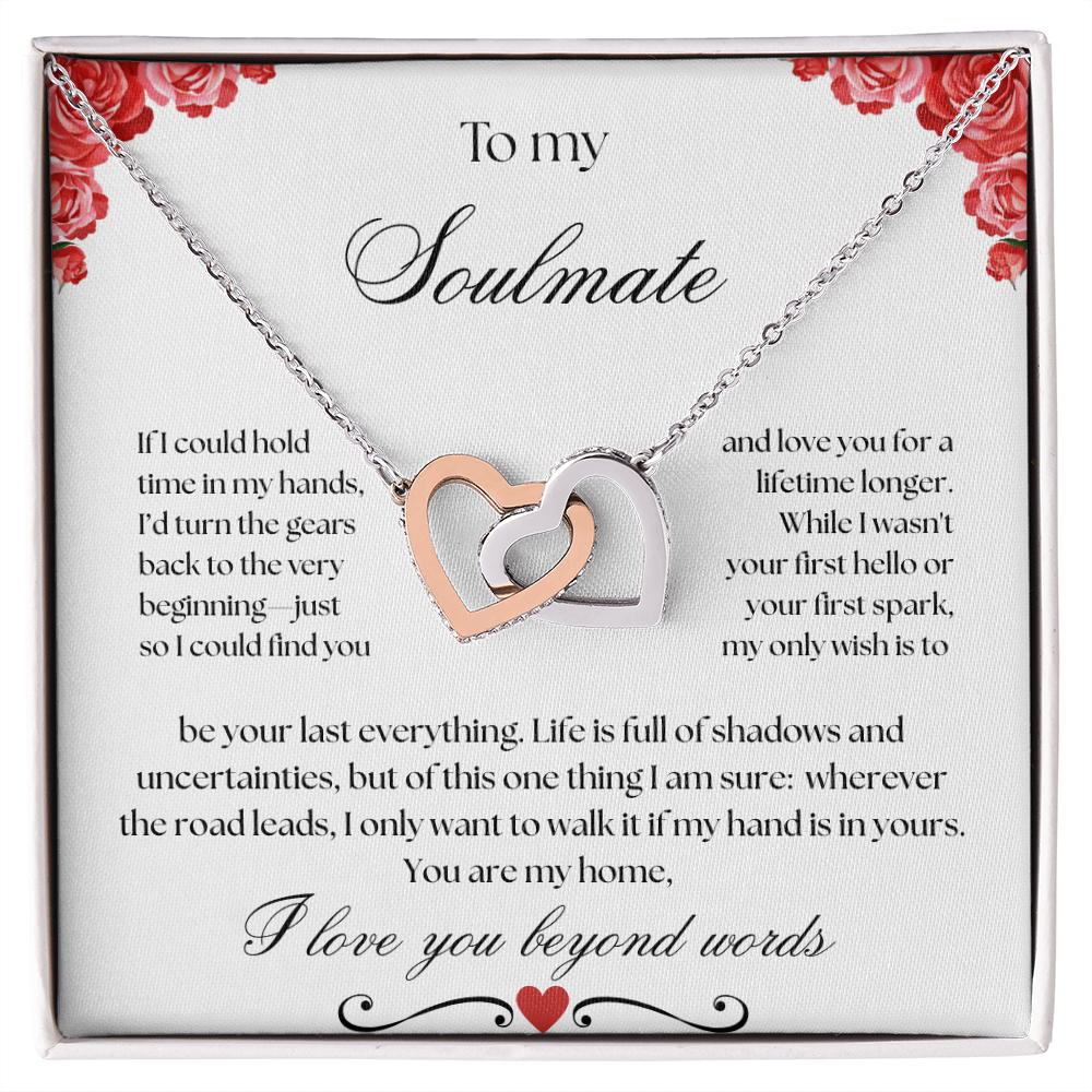To my Soulmate Interlocking Hearts Necklace (Yellow & White Gold Variants)