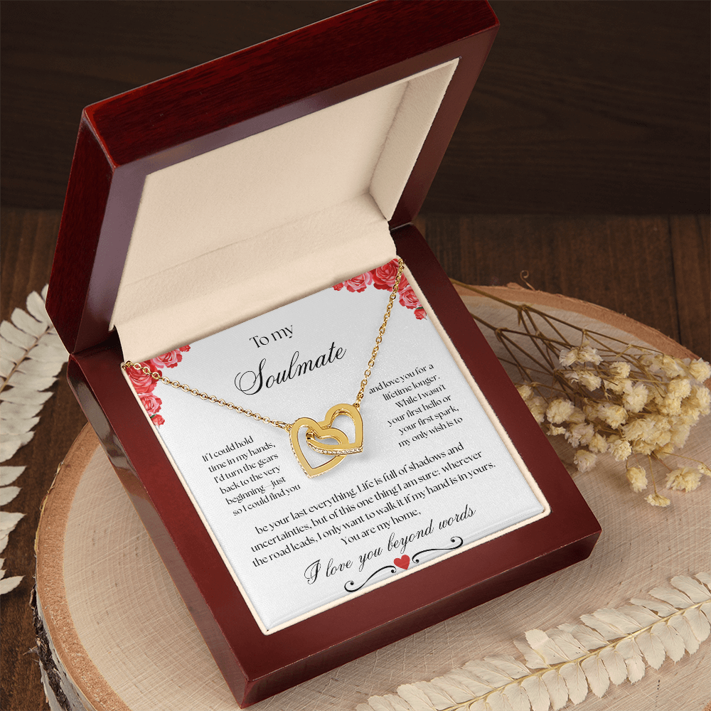 To my Soulmate Interlocking Hearts Necklace (Yellow & White Gold Variants)