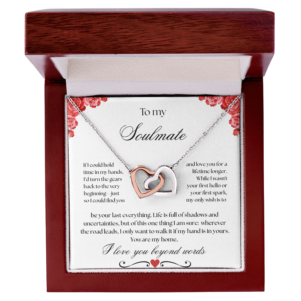 To my Soulmate Interlocking Hearts Necklace (Yellow & White Gold Variants)